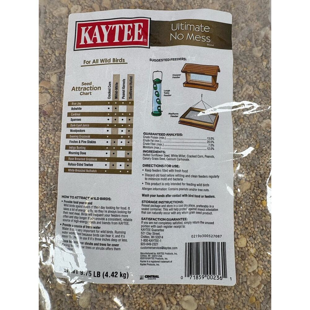 Kaytee Ultimate No Mess Wild Bird Food Seed Blend 9.75 lb Bag - Picture 2 of 4